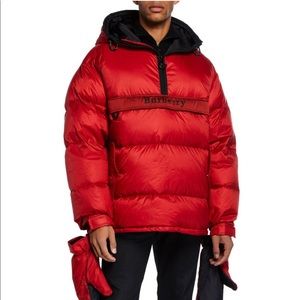 New red Burberry puffer coat w/hand gloves size 52